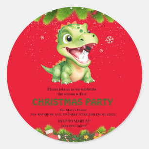 Sticker Rond Dinosaur bébé mignon tenant fête de Noël bonhomme 