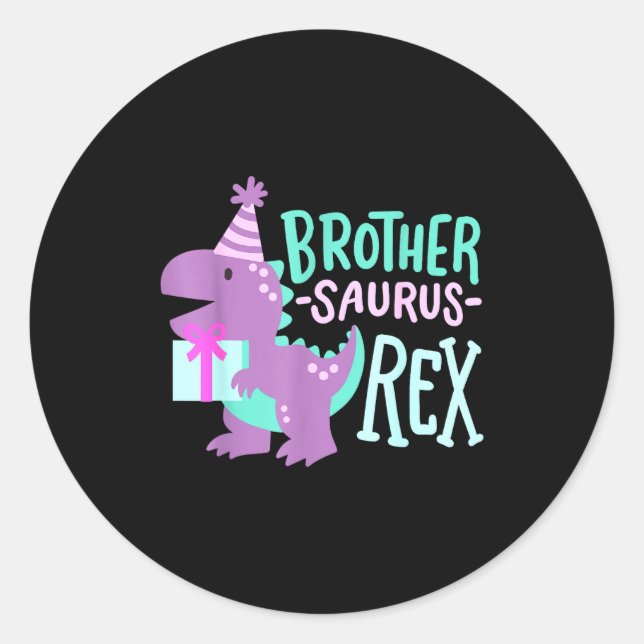 Sticker Rond Dinosaur Birthday Brother Saurus T Rex Family Matc (Devant)