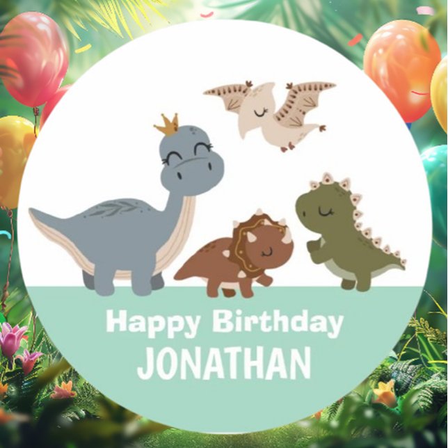 Sticker Rond Dinosaur Boho Vert fête d'anniversaire (Celebrate in style with our Green Boho Dinosaur Birthday Party stickers!)