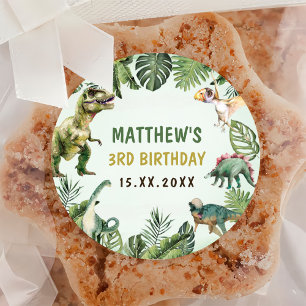 Sticker Rond Dinosaur Boy 3e fête d'anniversaire
