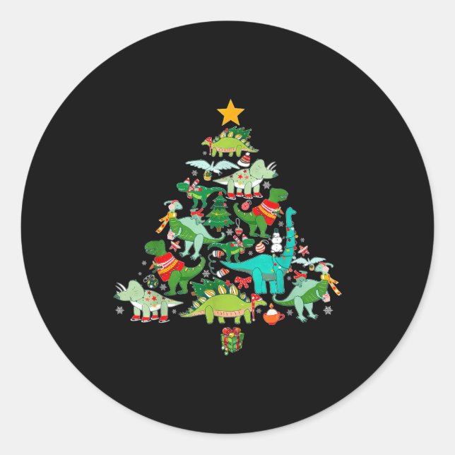 Sticker Rond Dinosaur Christmas Funny Dino Holiday Boys Kids To (Devant)