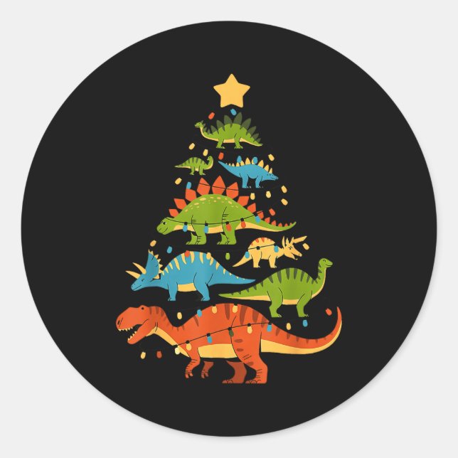 Sticker Rond Dinosaur Christmas Tree Dino Trex Dinosaur Lover C (Devant)