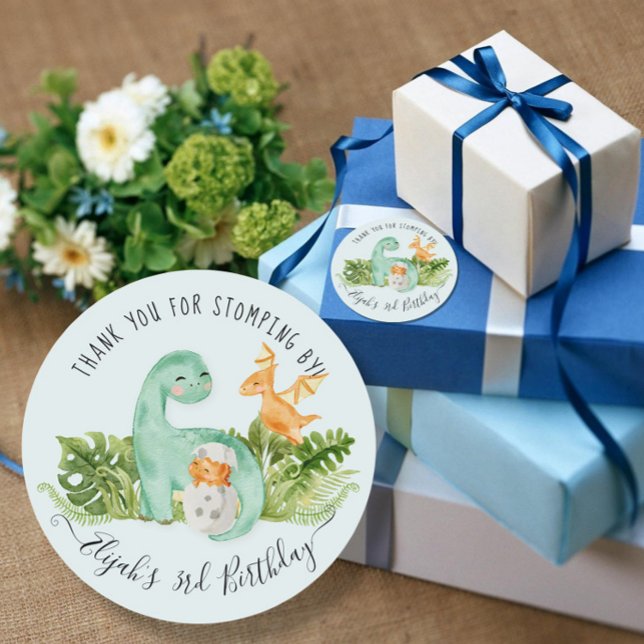 Sticker Rond Dinosaur Cute Aquarelle Foliage Boy Baby shower C (Créateur téléchargé)