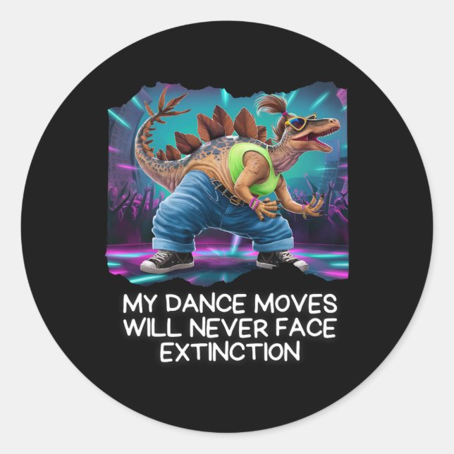 Sticker Rond Dinosaur Dance Funny Dancing Dino  (Devant)