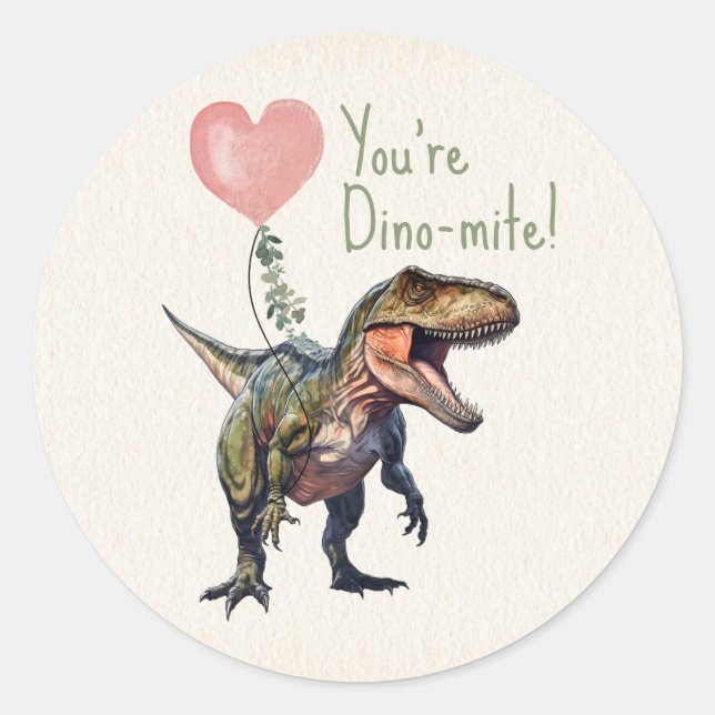 Sticker Rond Dinosaur Dino-mite Classroom Valentine (Devant)