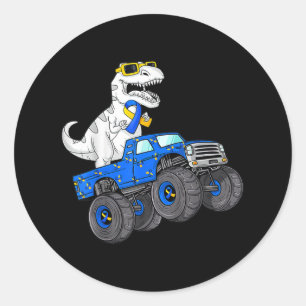 Sticker Rond Dinosaur équitation Camion World Down Syndrome Jou
