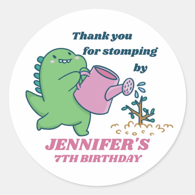 Sticker Rond Dinosaur Gardening Cartoon Anniversaire de enfant  (Devant)