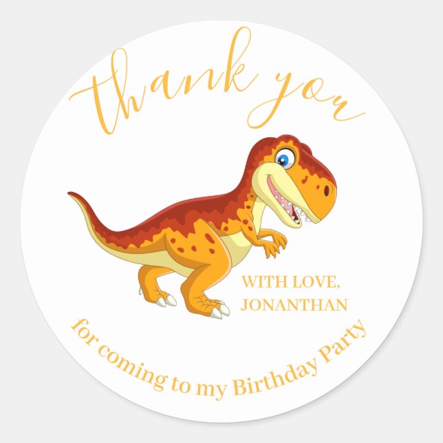 Sticker Rond Dinosaur Gold Joyeux Merci d'anniversaire (Devant)