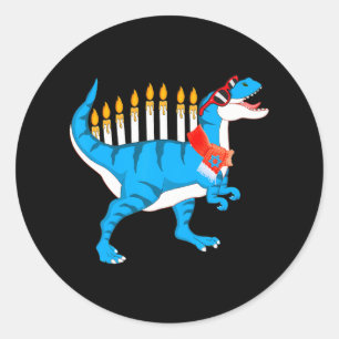 Sticker Rond Dinosaur Hanoukka Menorah Pajama juif Drôle pour