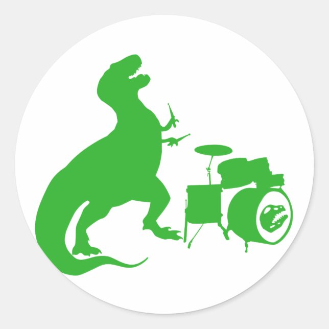 Sticker Rond Dinosaur jouer de la batterie - Choisissez la coul (Devant)