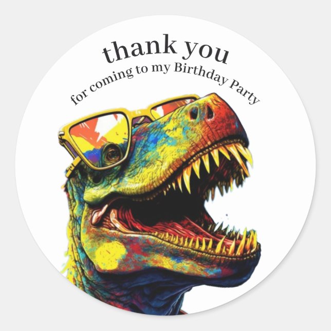 Sticker Rond Dinosaur Joyeux Merci d'anniversaire blanc (Devant)