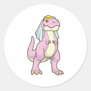 Sticker Rond Dinosaur mariée au Mariage avec Voile