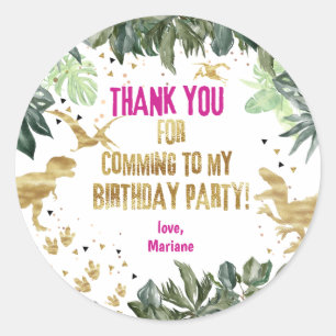 Sticker Rond Dinosaur Merci Favoriser la fille T-rex