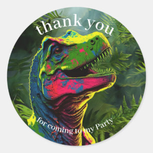 Sticker Rond Dinosaur Merci Jungle rose