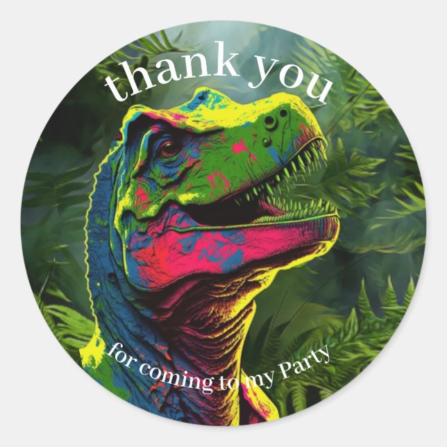 Sticker Rond Dinosaur Merci Jungle rose (Devant)