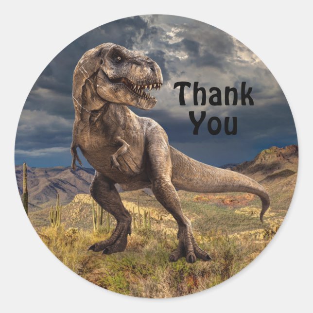 Sticker Rond Dinosaur Merci Party Jurassic Park (Devant)