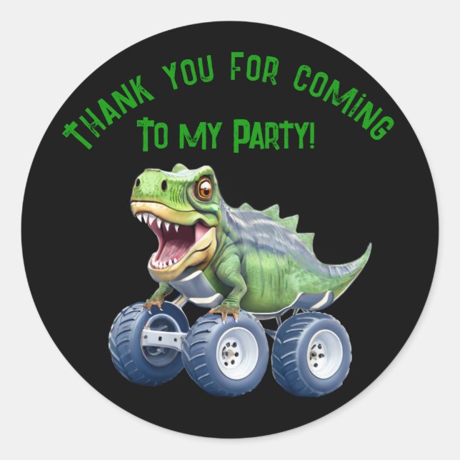 Sticker Rond Dinosaur monstre camion anniversaire personnalisé (Devant)