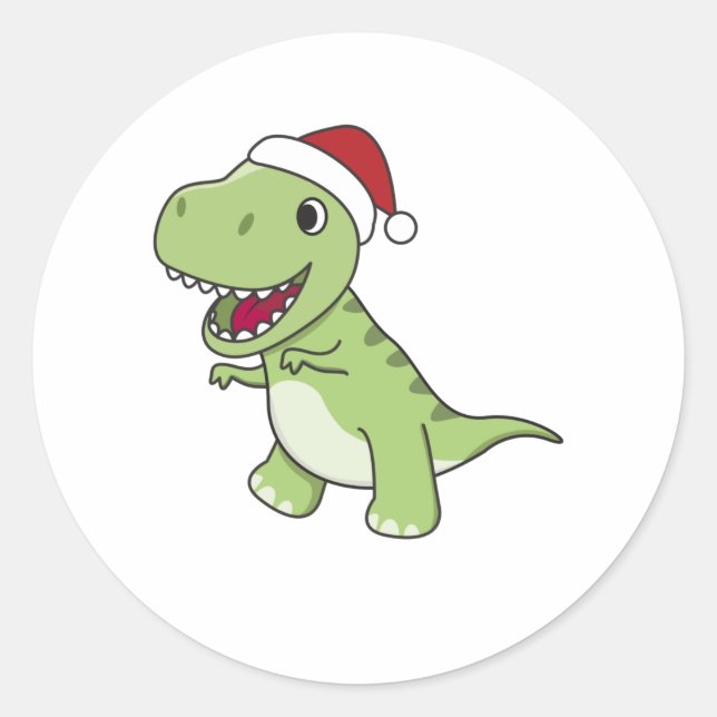Sticker Rond Dinosaur Noël Neige hiver T-Rex Dino (Devant)