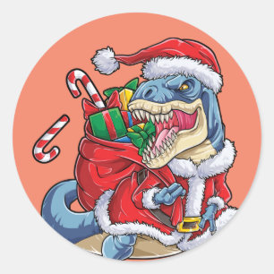 Sticker Rond Dinosaur Noël Père Noël T rex Garçons Hommes