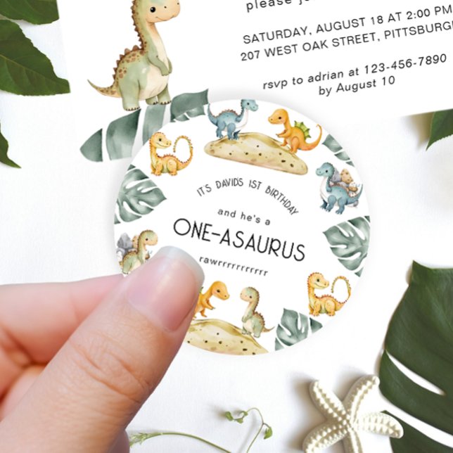 Sticker Rond Dinosaur Premier anniversaire Oneasaurus Party (Créateur téléchargé)