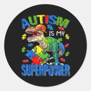 Sticker Rond Dinosaur Rex Autisme Est Mon Adjudant Autisme Supe