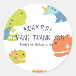 Sticker Rond Dinosaur Roar Boys Anniversaire Bleu
