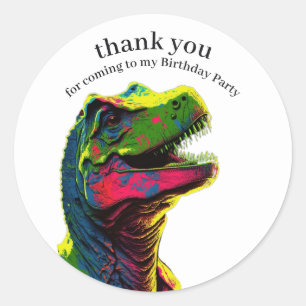 Sticker Rond Dinosaur rose joyeux Merci d'anniversaire
