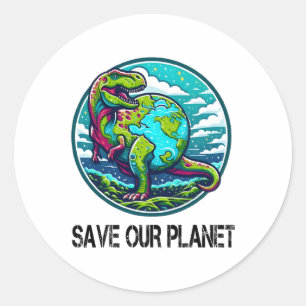 Sticker Rond Dinosaur Sauvez Notre Planète Jour des terres mign