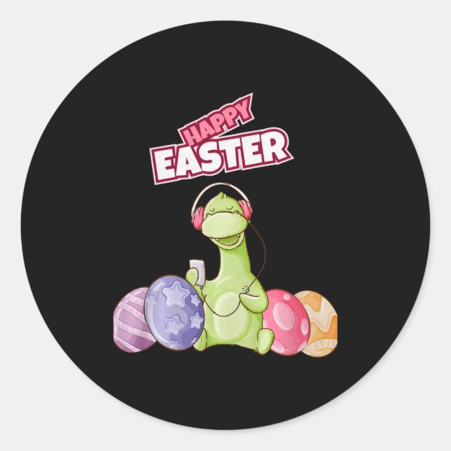 Sticker Rond Dinosaur Say Happy Easter Premium Tri-blend  (Devant)