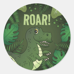 Sticker Rond Dinosaur T-rex de dessin animé mignon vert avec le
