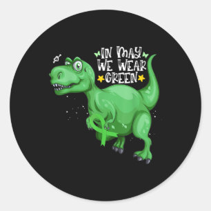 Sticker Rond Dinosaur T-rex En Mai Nous Portons Une Santé Menta