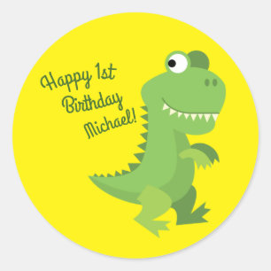Sticker Rond Dinosaur T-rex Enfants 1er anniversaire Dino Party
