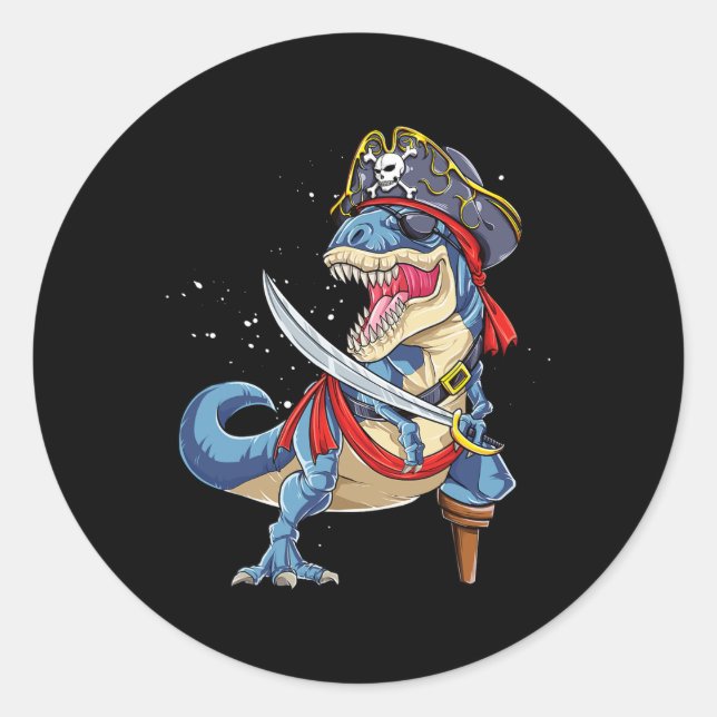 Sticker Rond Dinosaur T Rex Jolly roger pirate Cadeaux d'Hallow (Devant)