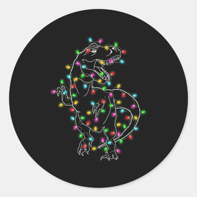 Sticker Rond Dinosaur T-rex Tree Christmas Sweater Xmas Pet Din (Devant)
