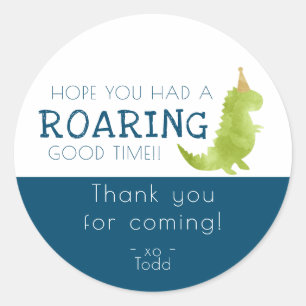 Sticker Rond Dinosaur thème fête rugir bon temps Merci