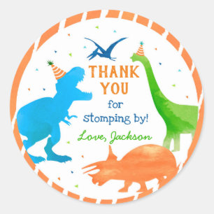 Sticker Rond Dinosaur Trois Rex Anniversaire Fête Favoriser Sti