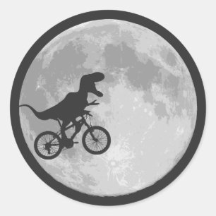 Sticker Rond Dinosaur Vélo et Lune rétro 80s Dino