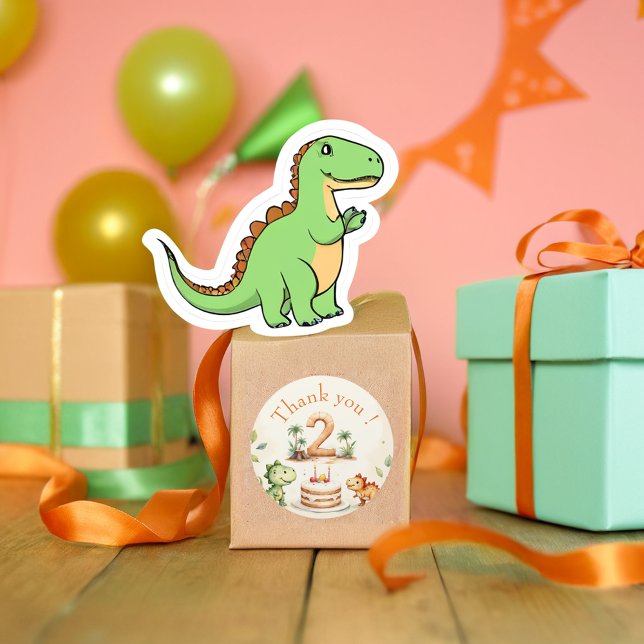 Sticker Rond Dinosaure à deux rapports 2e anniversaire (Créateur téléchargé)