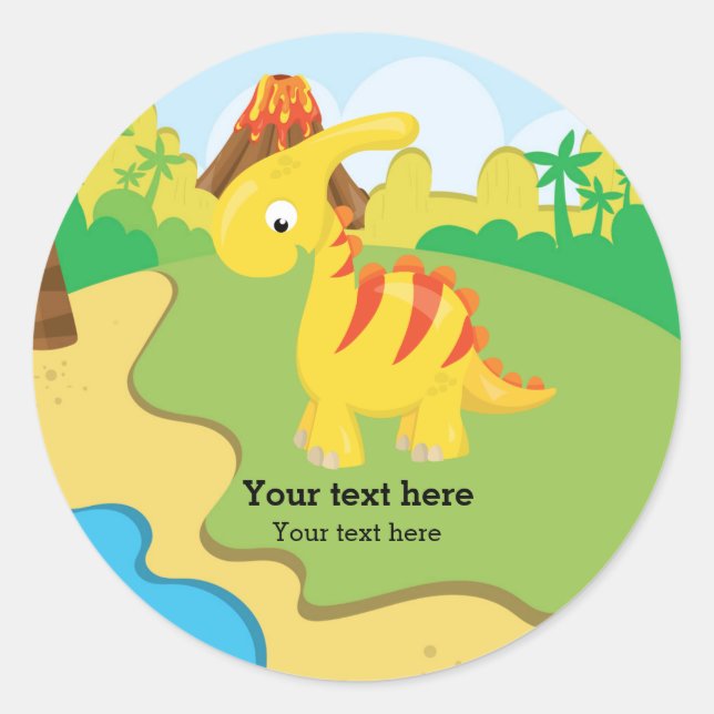 Sticker Rond Dinosaure adorable (Devant)
