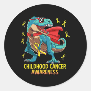Sticker Rond Dinosaure amusant T-Rex Enfance Cancer Sensibilisa