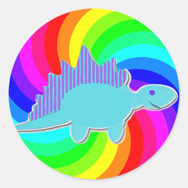 Sticker Rond Dinosaure arc-en-ciel Bleu Stegosaurus (Devant)