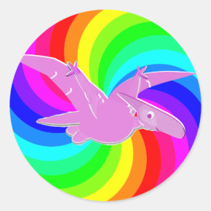 Sticker Rond Dinosaure arc-en-ciel Pteranodon rose