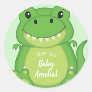 Sticker Rond Dinosaure Baby shower T-Rex