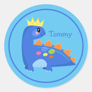 Sticker Rond Dinosaure Bébé Bleu Cute