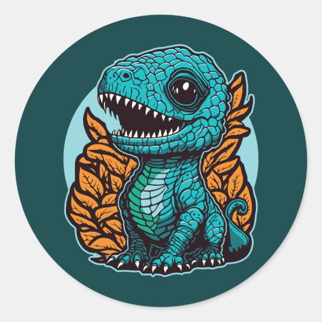 Sticker Rond Dinosaure Bébé mignon (Devant)