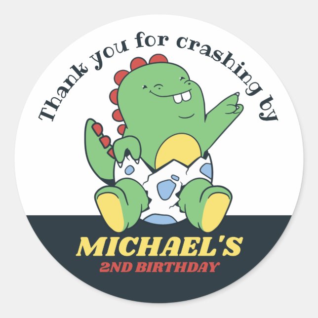 Sticker Rond Dinosaure Bébé mignonette et Anniversaire de enfan (Devant)