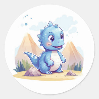 Sticker Rond Dinosaure bleu