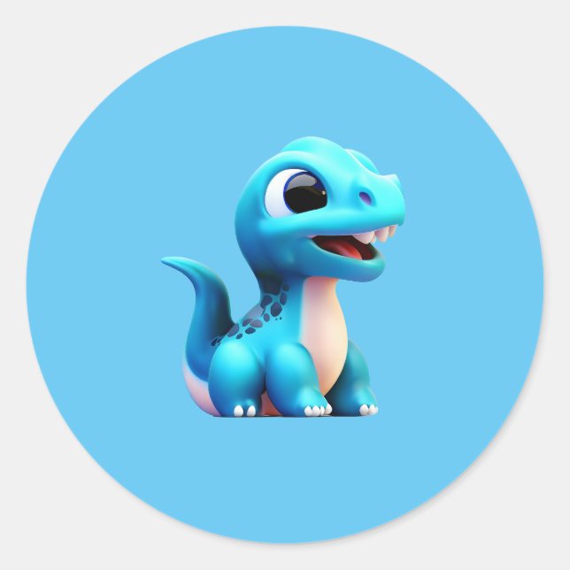 Sticker Rond Dinosaure Bleu heureux (Devant)