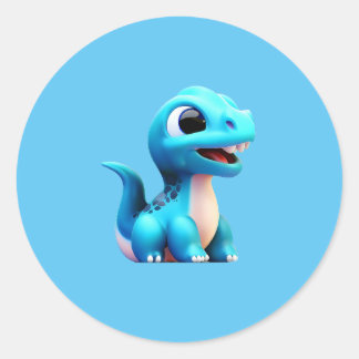 Sticker Rond Dinosaure Bleu heureux
