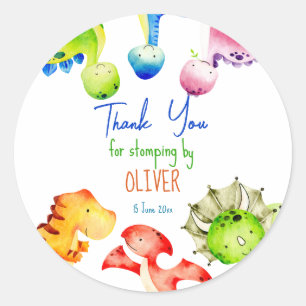 Sticker Rond Dinosaure coloré fête d'anniversaire personnalisée